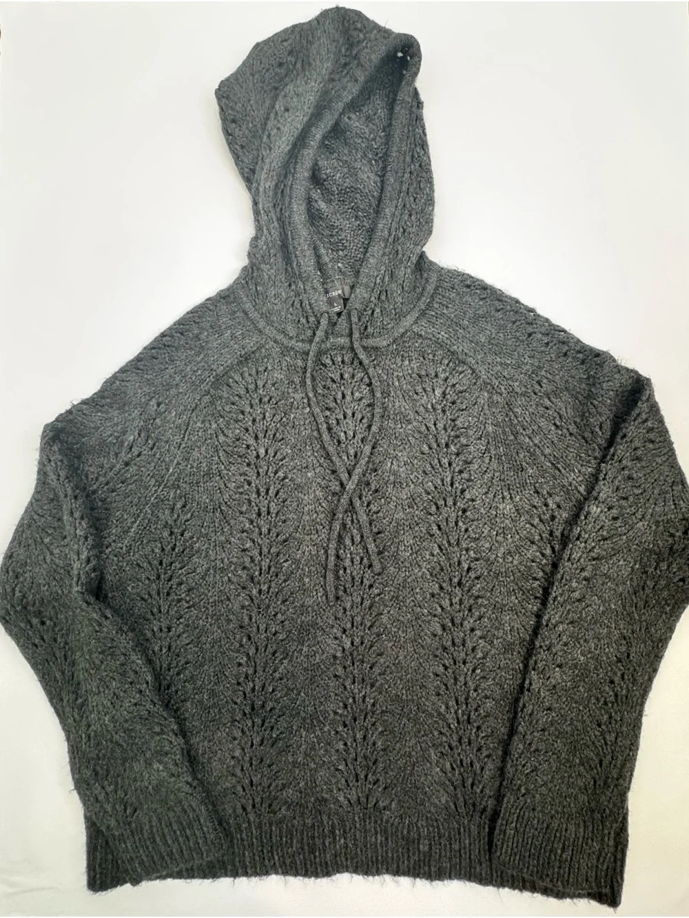 J.Crew Hooded Pointelle Knit Pullover Sweater Gray Women’s Large